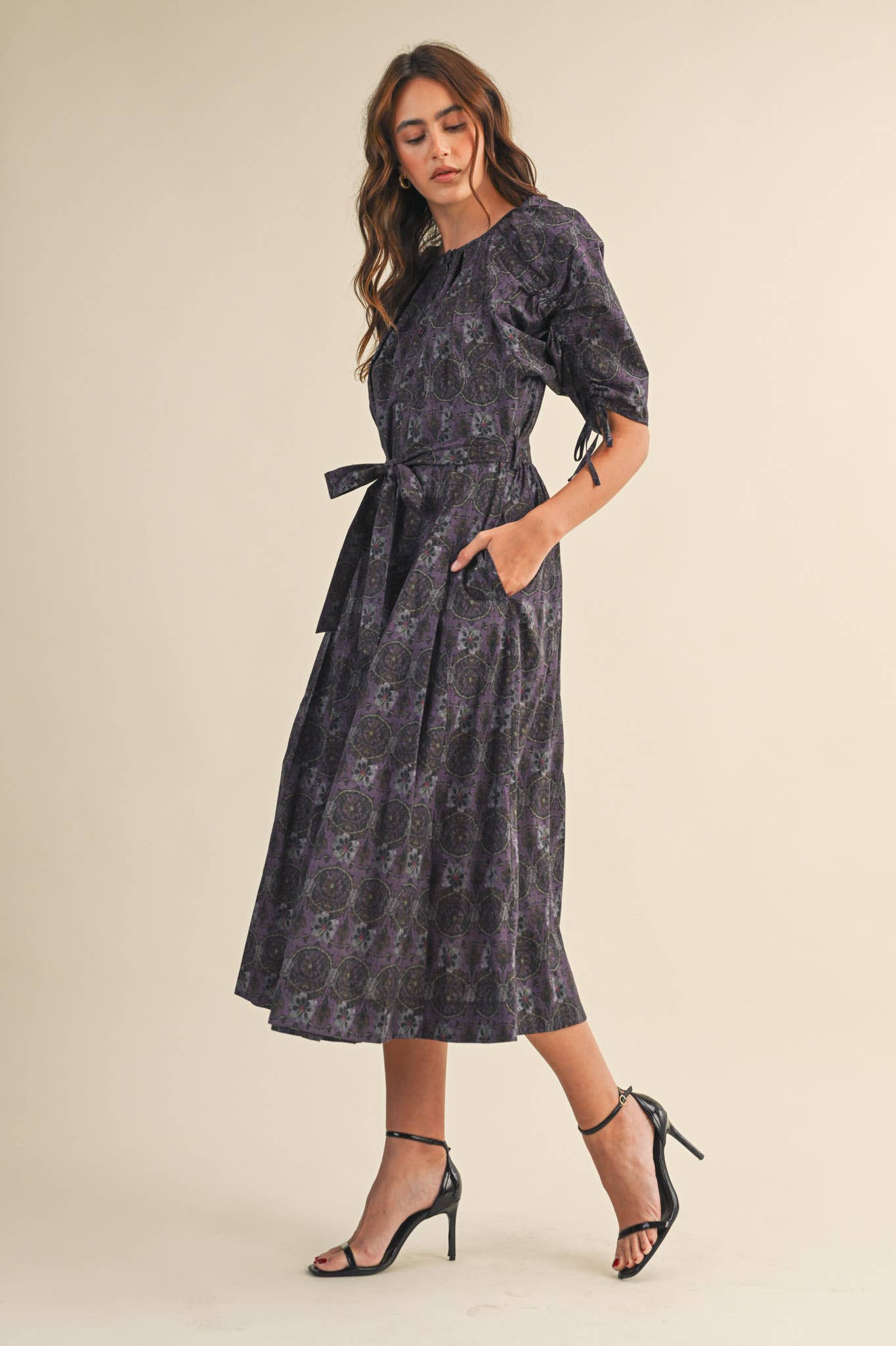 Olive Floral Belted Midi