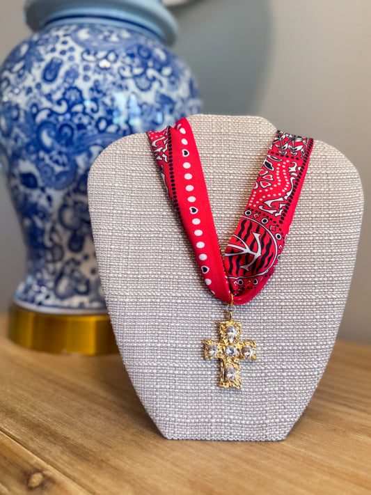 Red Cross Scarf Necklace