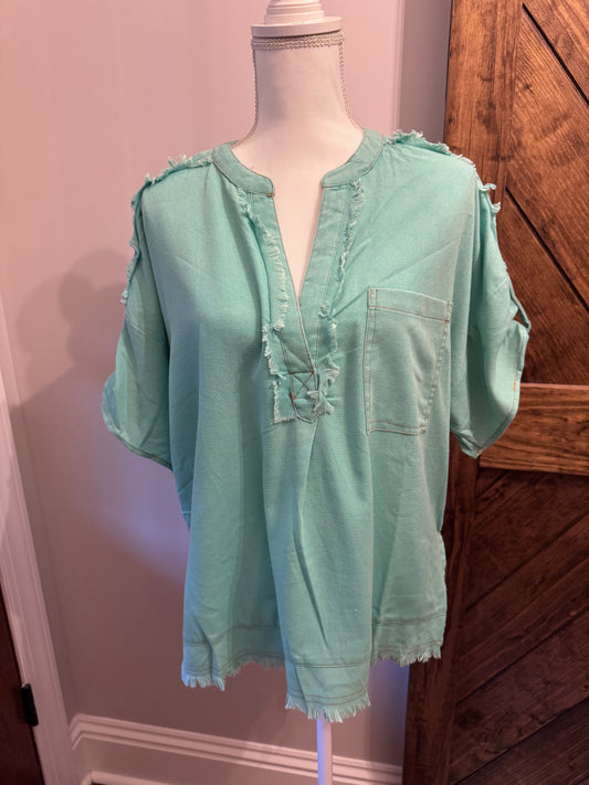 Blue Linen Top