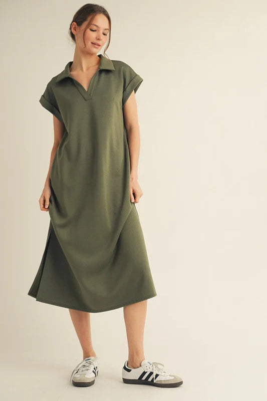 Olive Collar Midi Dress