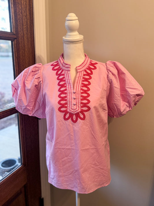 Pink Puff Sleeve Top