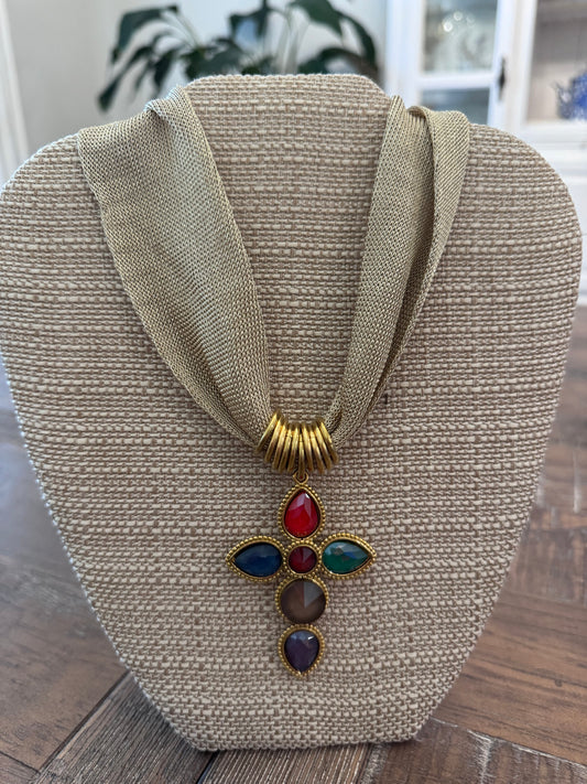 Colorful Cross Fabric Necklace