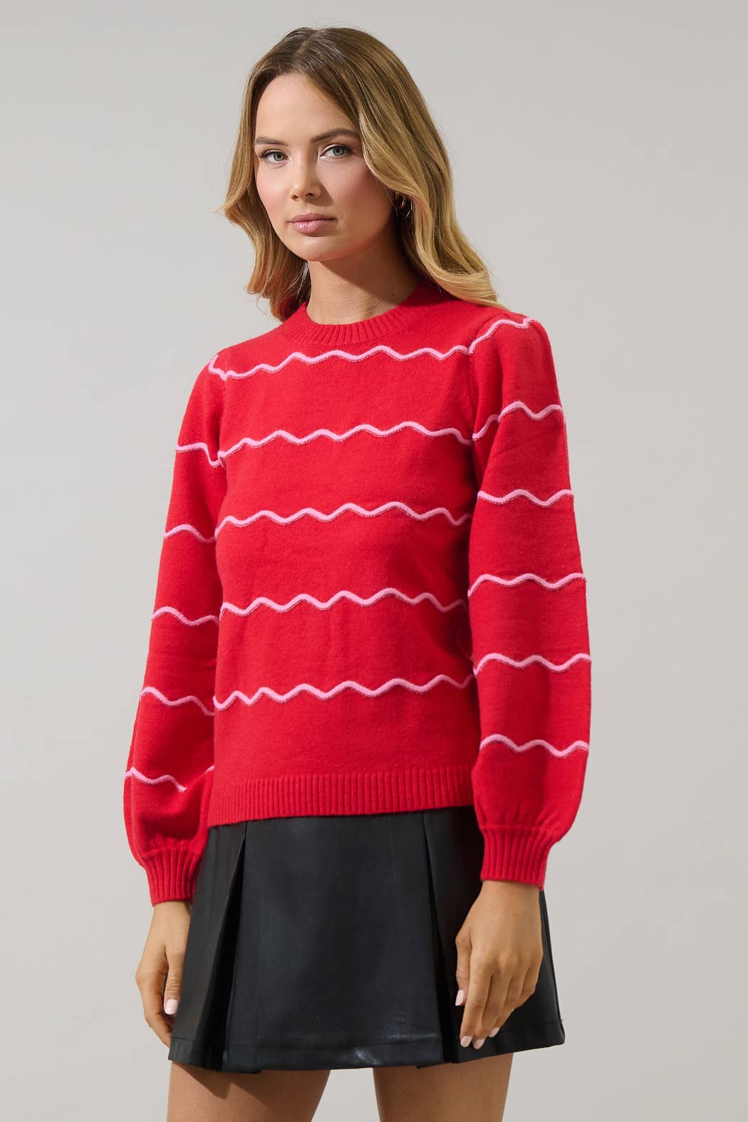 Maeverly Wavy Stripe Balloon Sleeve Sweater