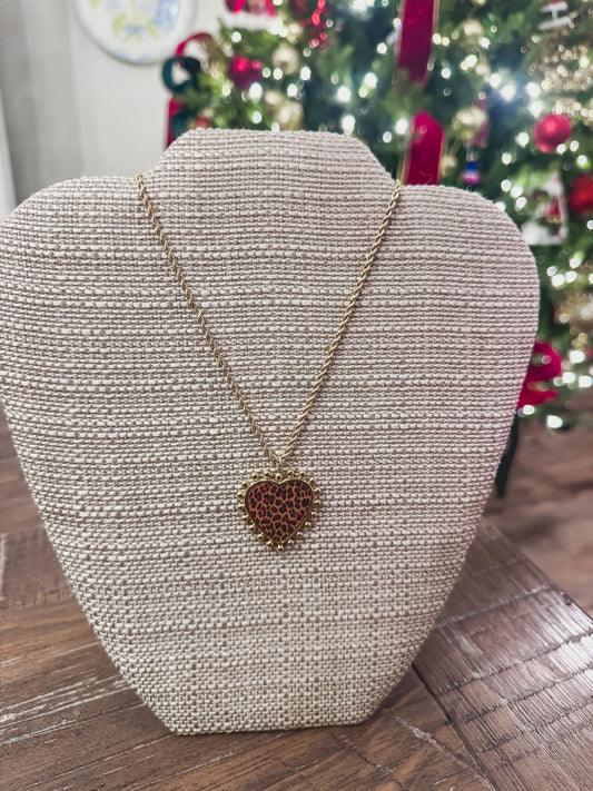 Leopard Heart Charm Necklace