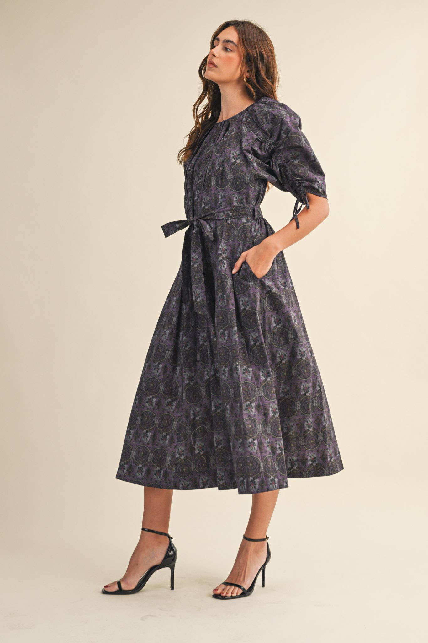 Olive Floral Belted Midi