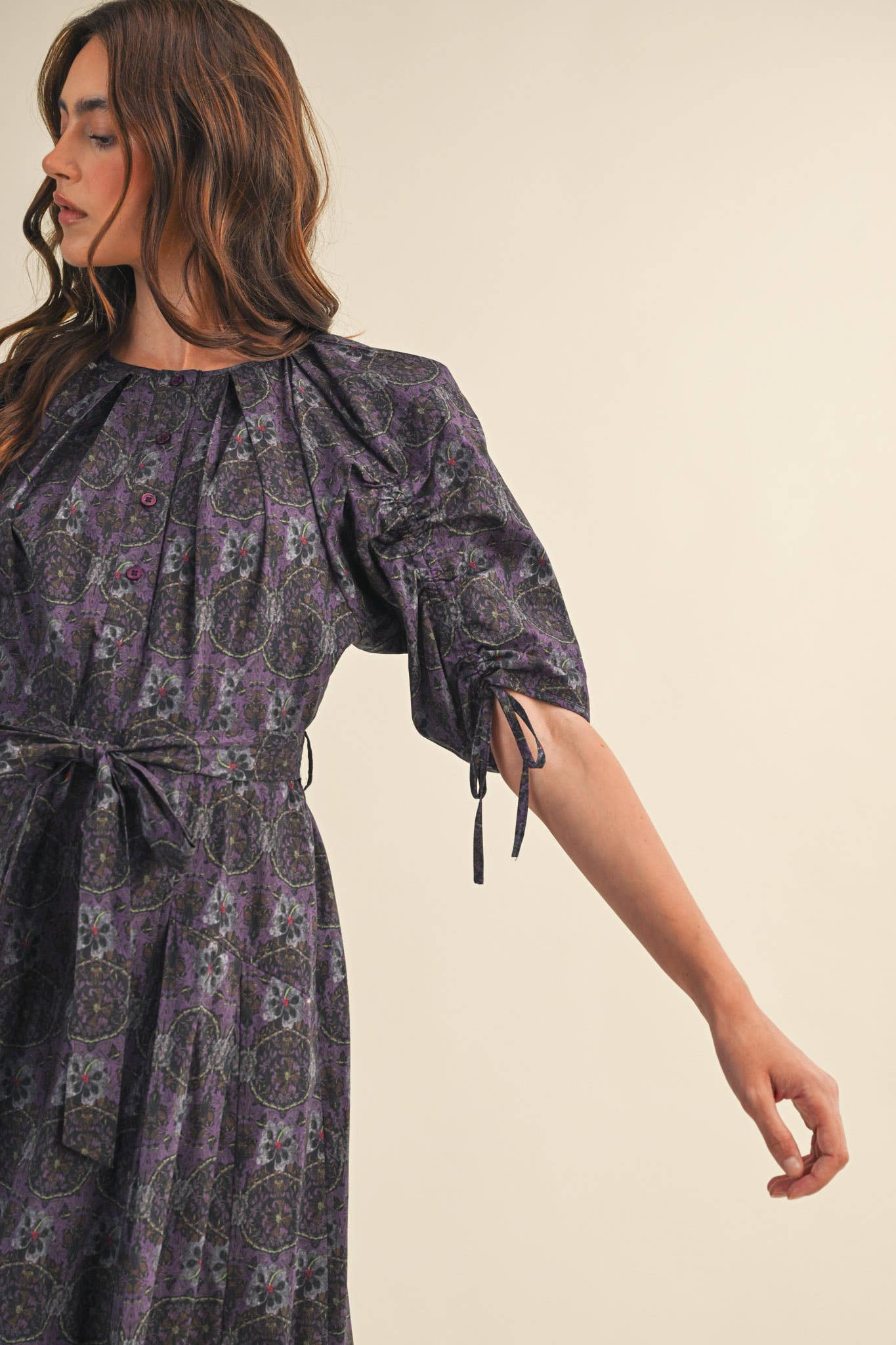 Olive Floral Belted Midi