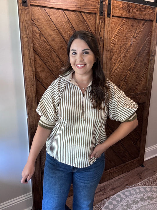 Olive Striped Top