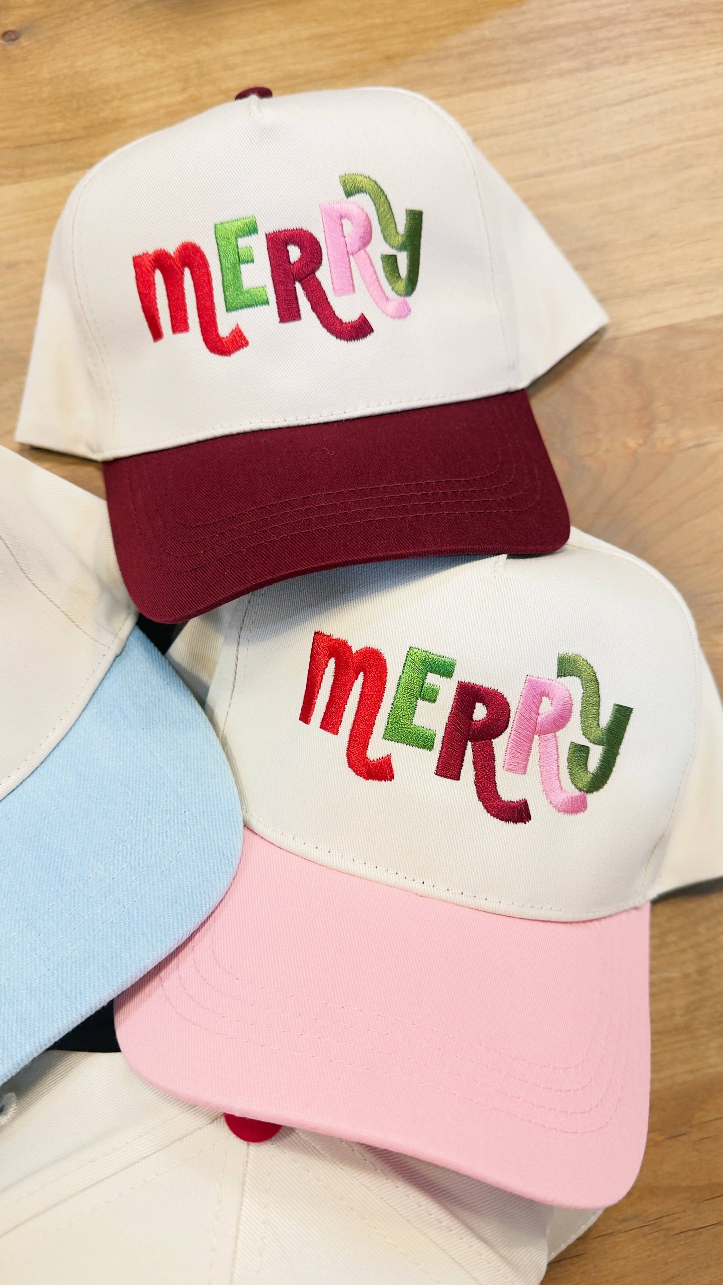 MERRY Christmas Hat : Burgundy + beige