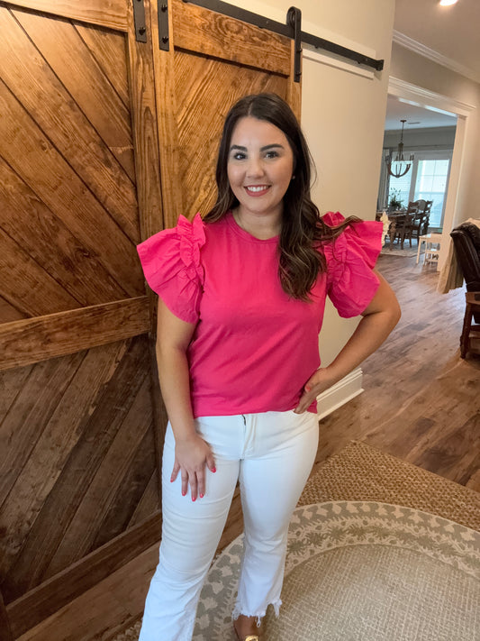 Pink Short Ruffle Sleeve Top