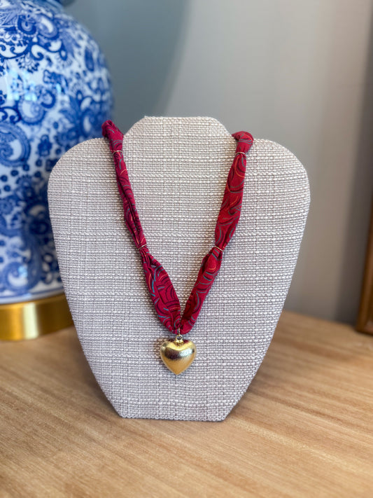 Red Heart Scarf Necklace