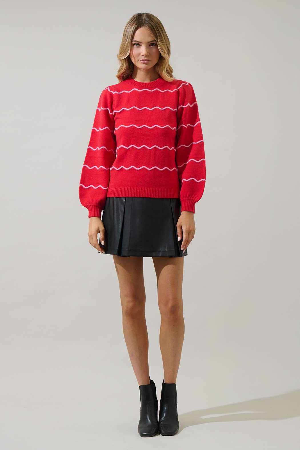 Maeverly Wavy Stripe Balloon Sleeve Sweater