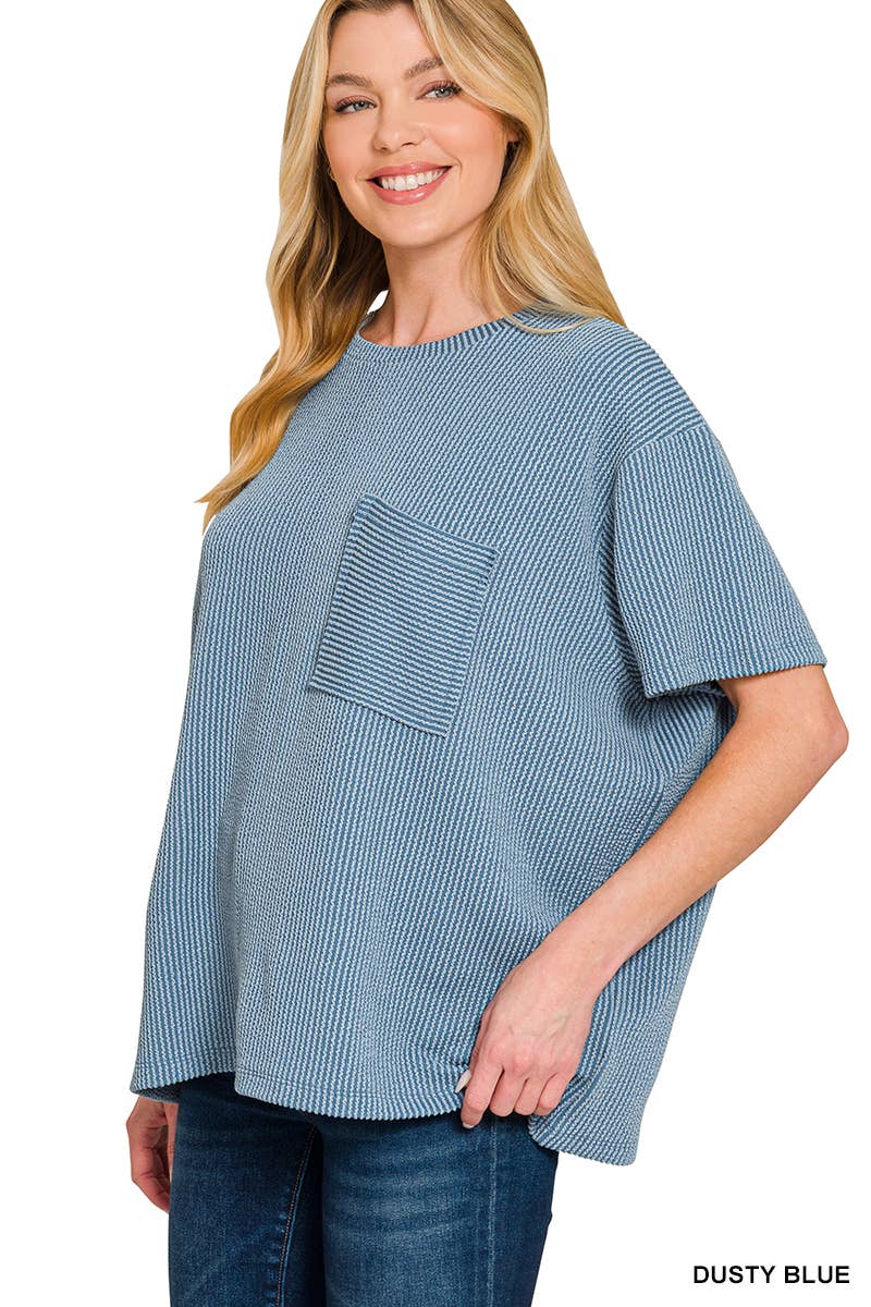 Corded Short Sleeve Front Pocket Top