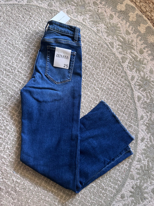 High Waist Straight Leg Dark Wash Denim Pants