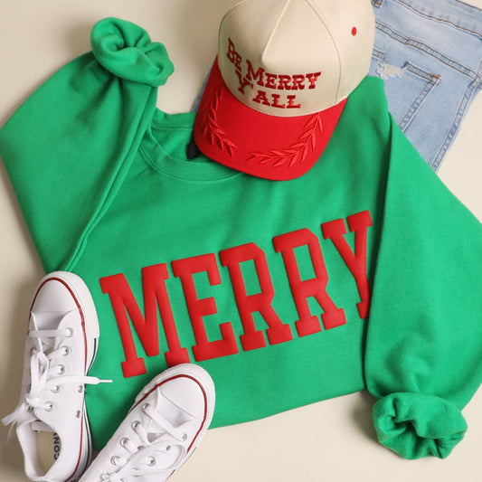 MERRY Puff Raised Letter Heavyweight Sweatshirt: IRISHGREEN