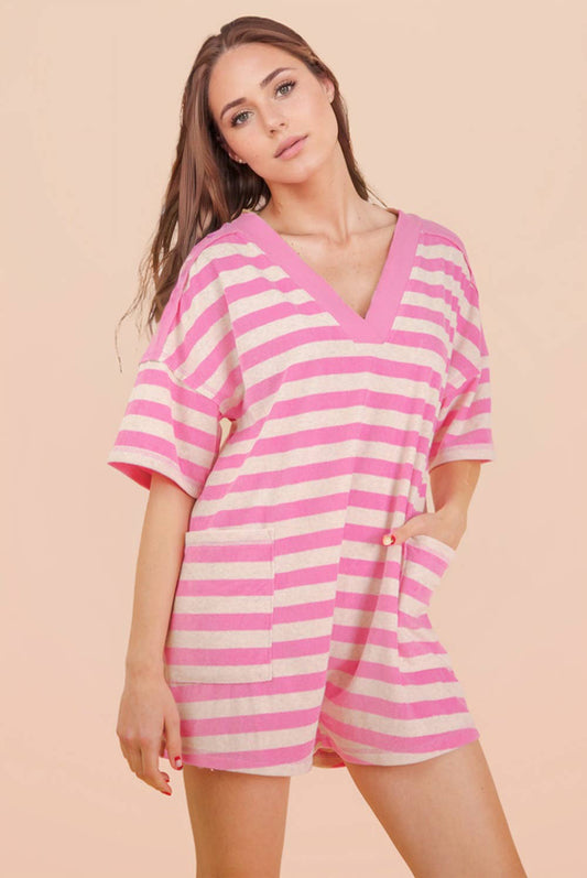 Pink Stripe Knit Romper