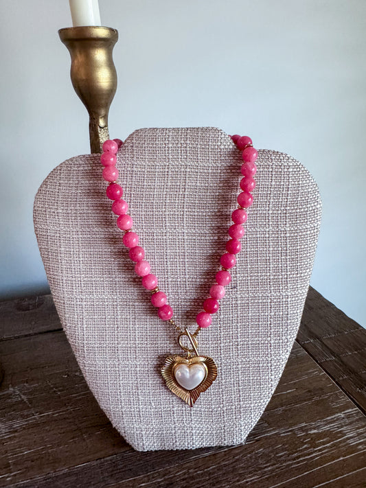 Pink Beaded Heart Necklace