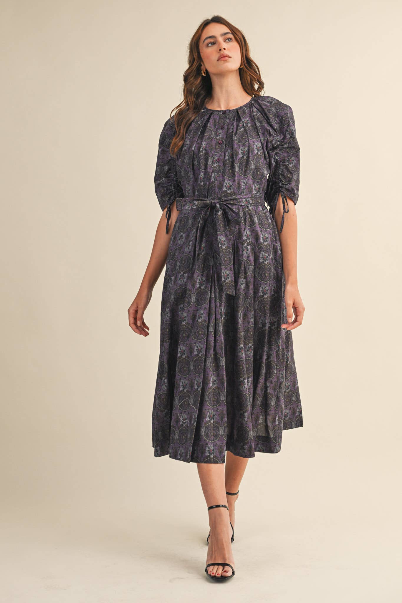 Olive Floral Belted Midi