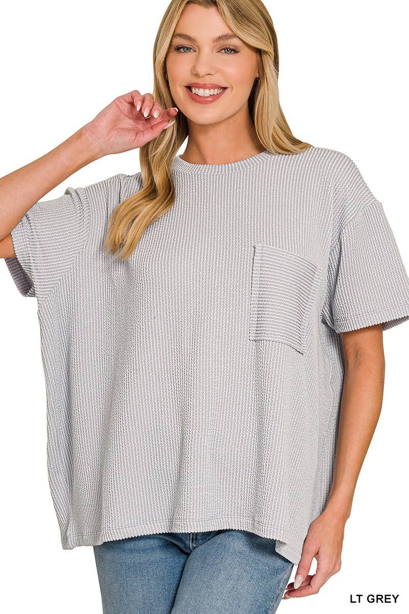 Corded Short Sleeve Front Pocket Top