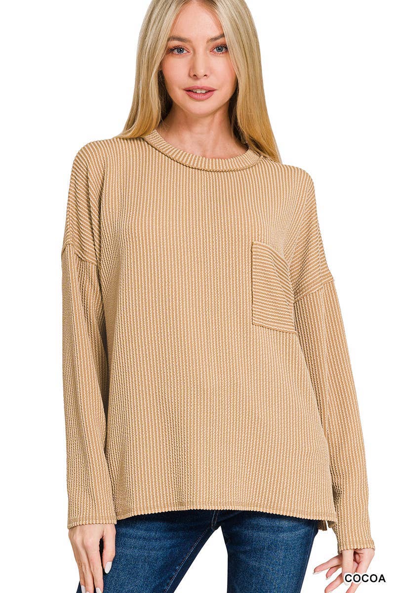 Light Mocha Corded Long Sleeve Top