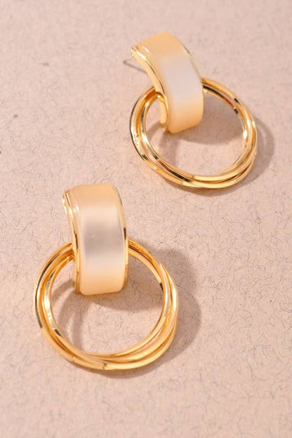 Gold Double Hoop Cream Bar Earrings