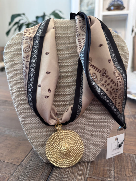 Beige Scarf Coin Necklace