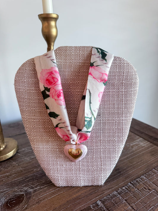 Pink Heart Scarf Necklace