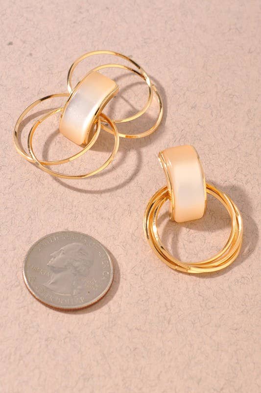 Gold Double Hoop Cream Bar Earrings