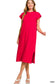 Round Neck Short Sleeve Midi Dress: RED
