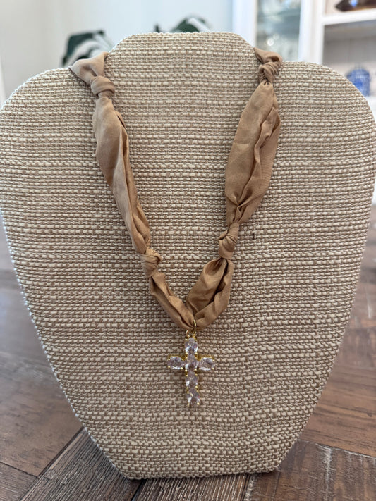 Rhinestone Cross Scarf Necklace