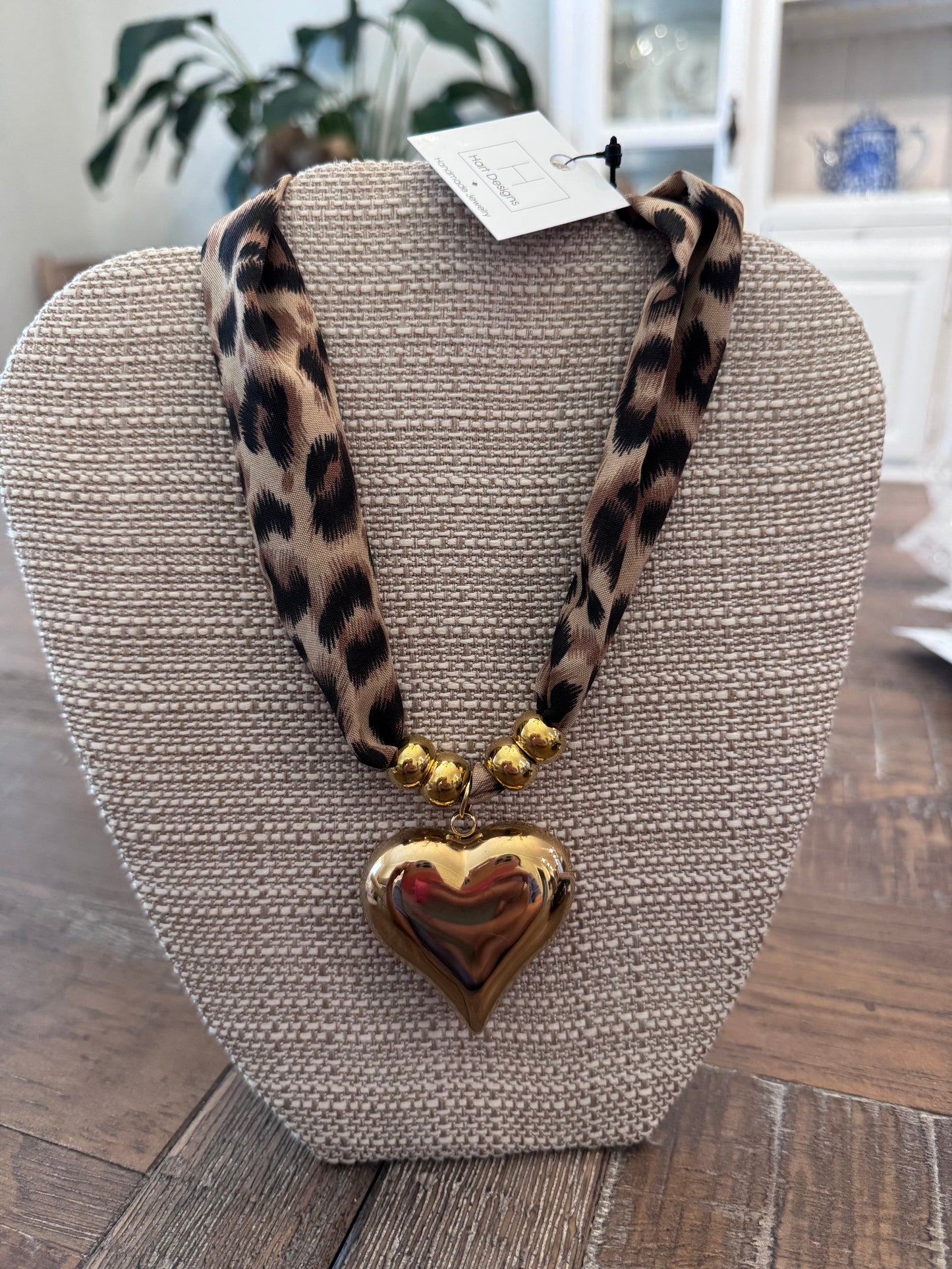 Leopard Puff Heart Scarf Necklace