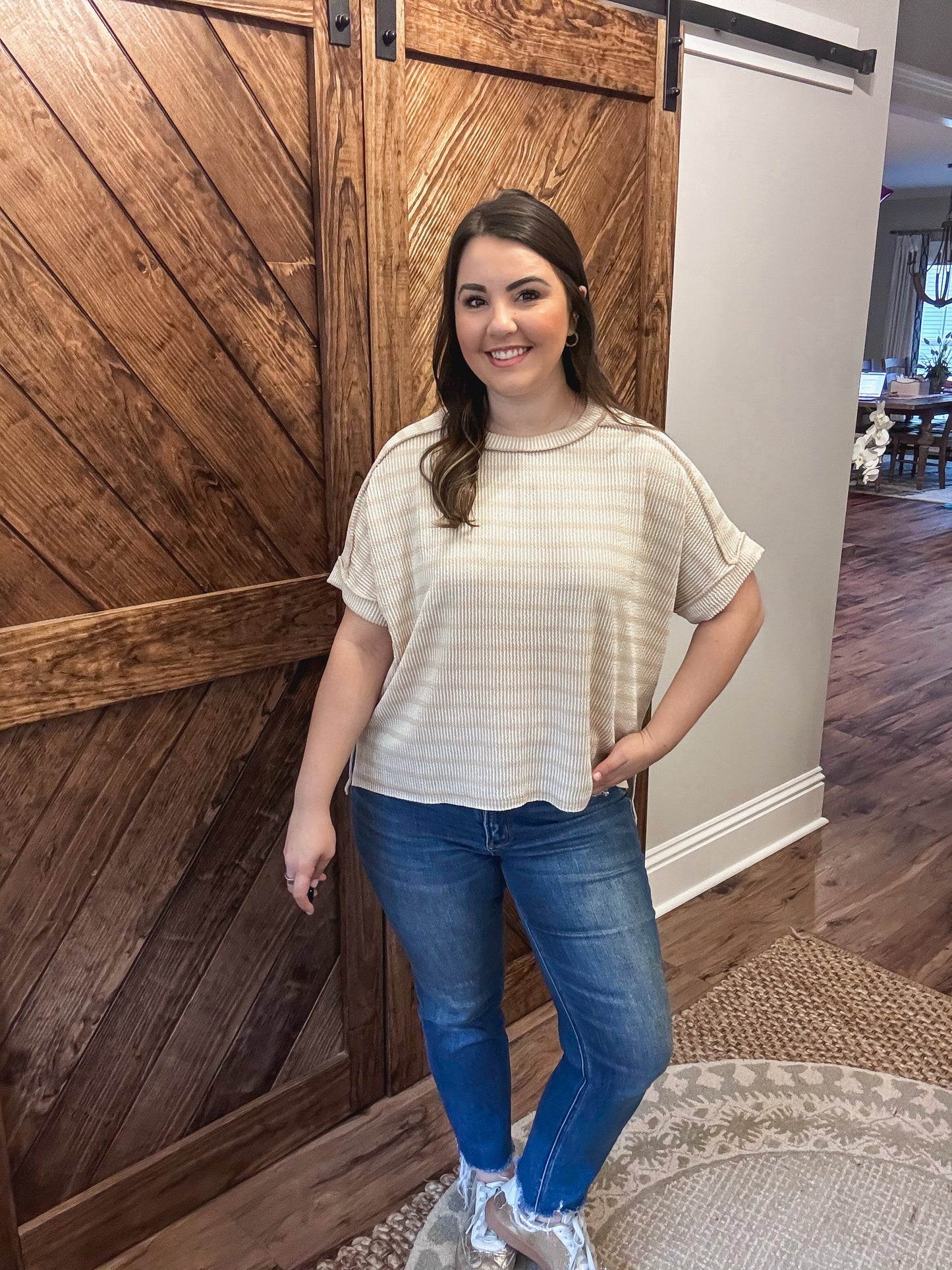 Stripe Basic Top: Sand Beige