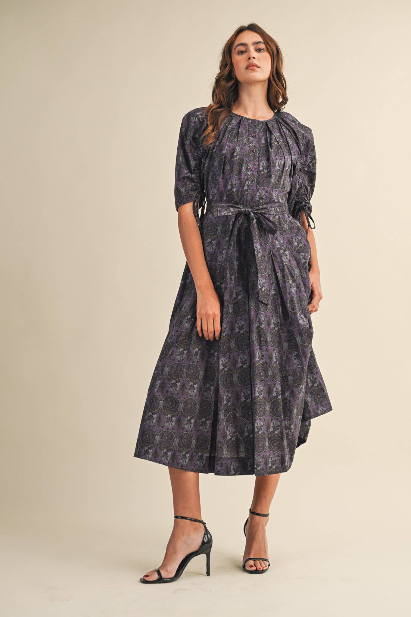 Olive Floral Belted Midi