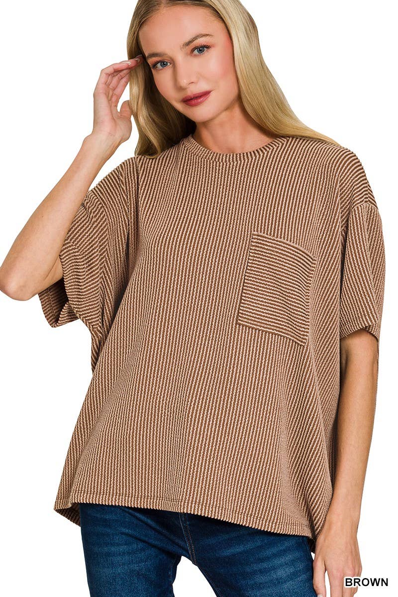 Corded Short Sleeve Front Pocket Top