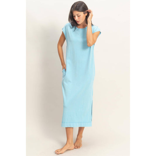 Blue Mineral Wash Midi Dress