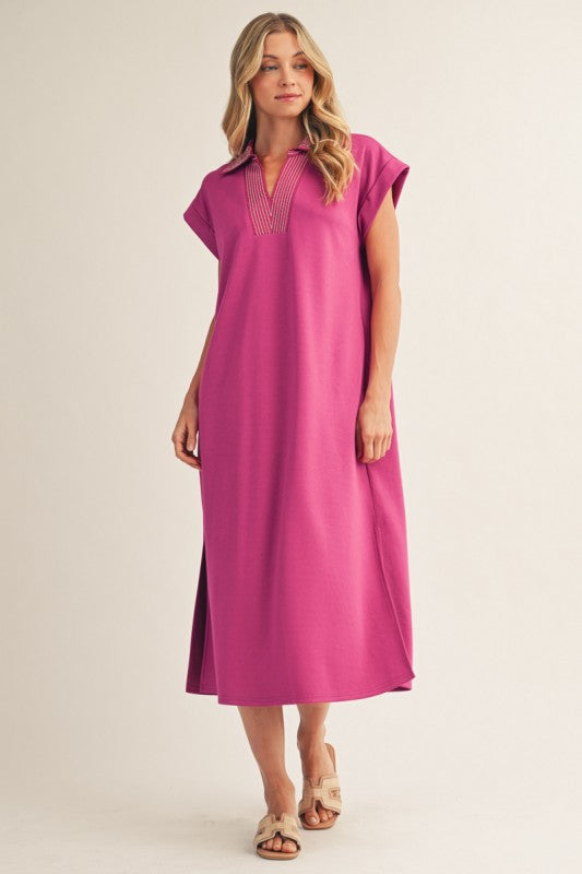 Magenta Collared Midi Dress