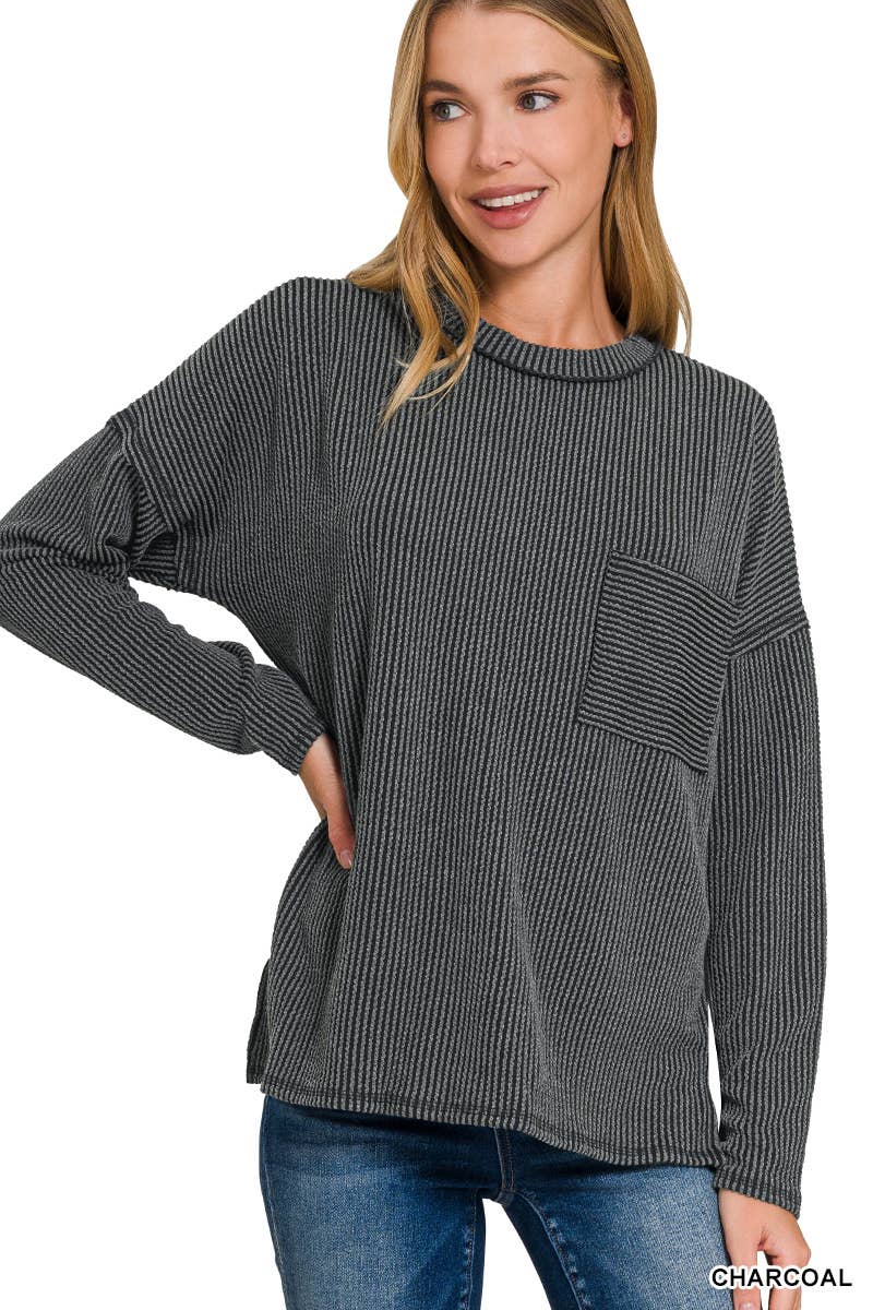 Light Mocha Corded Long Sleeve Top