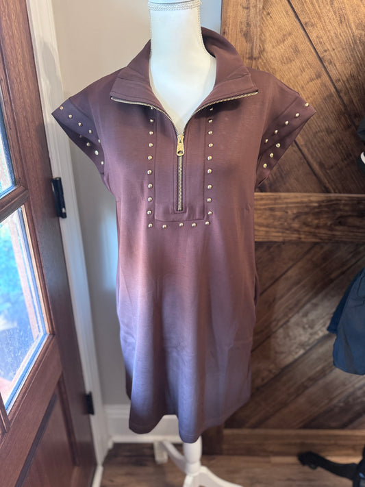 Brown Studded Knit Dress