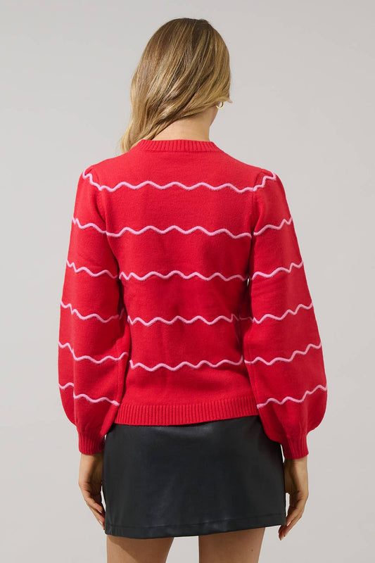 Maeverly Wavy Stripe Balloon Sleeve Sweater
