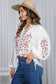 White Embroidered Long Puff Blouse