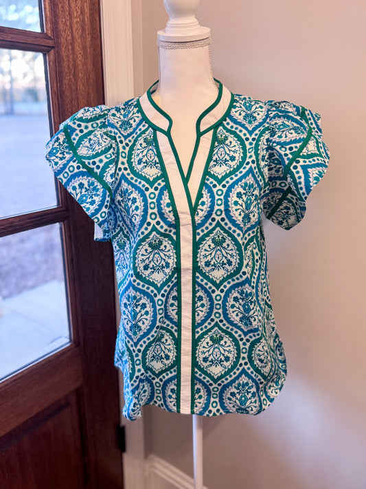 Teal Ruffle Top