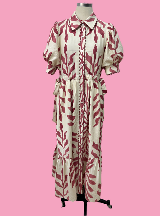Pink Leaves Tie Dress