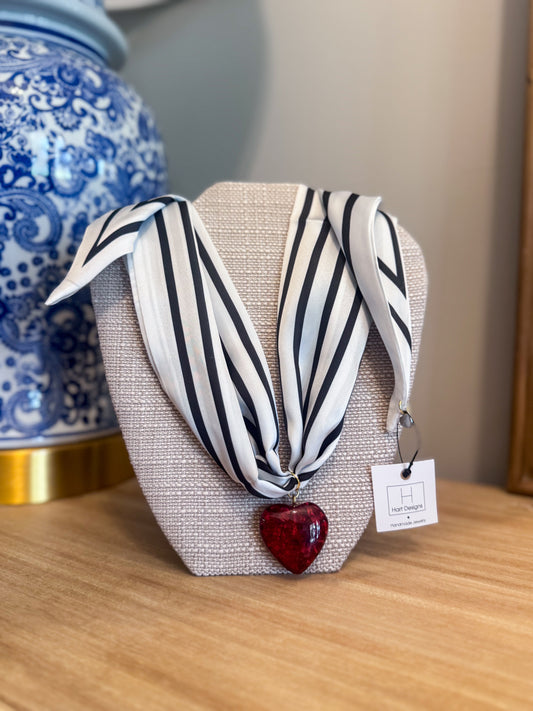 Red Puff Heart Scarf Necklace