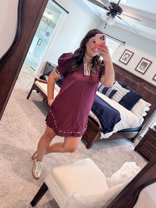 Leopard Detail Plum Dress