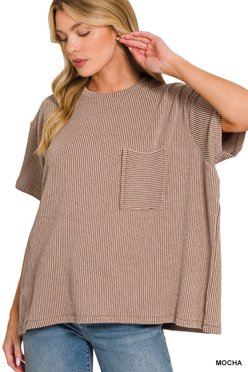 Corded Short Sleeve Front Pocket Top