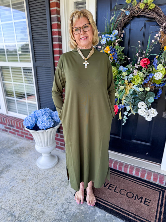 Olive Basic Mock Neck Dress