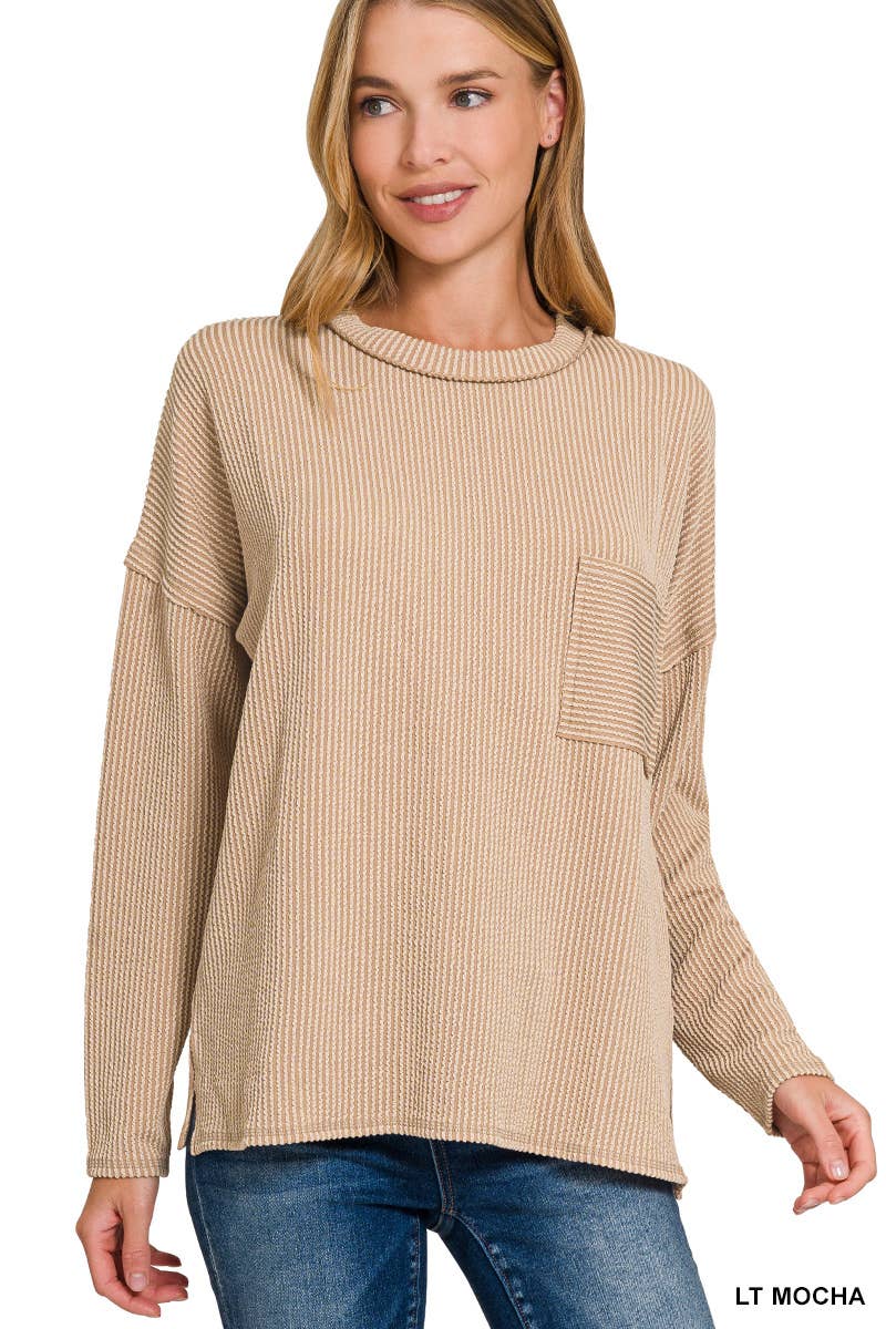 Light Mocha Corded Long Sleeve Top