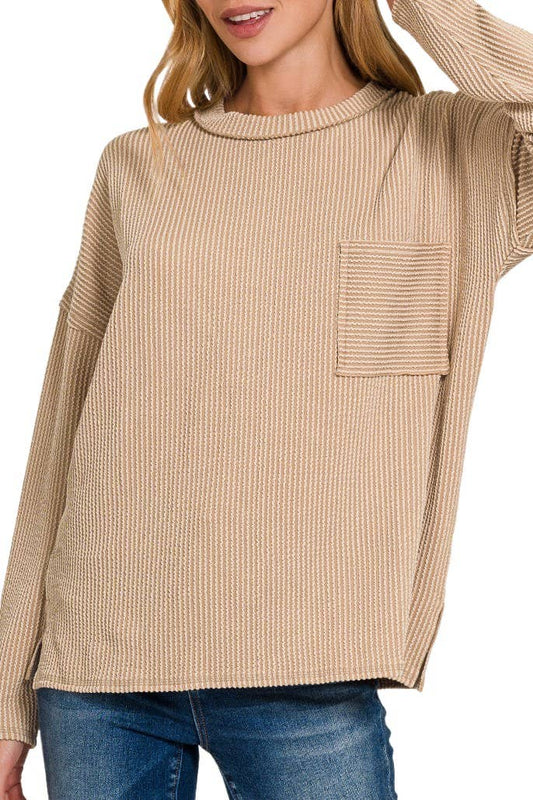 Light Mocha Corded Long Sleeve Top