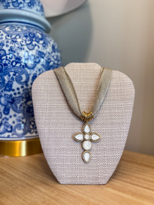 Gold Cross Fabric Necklace