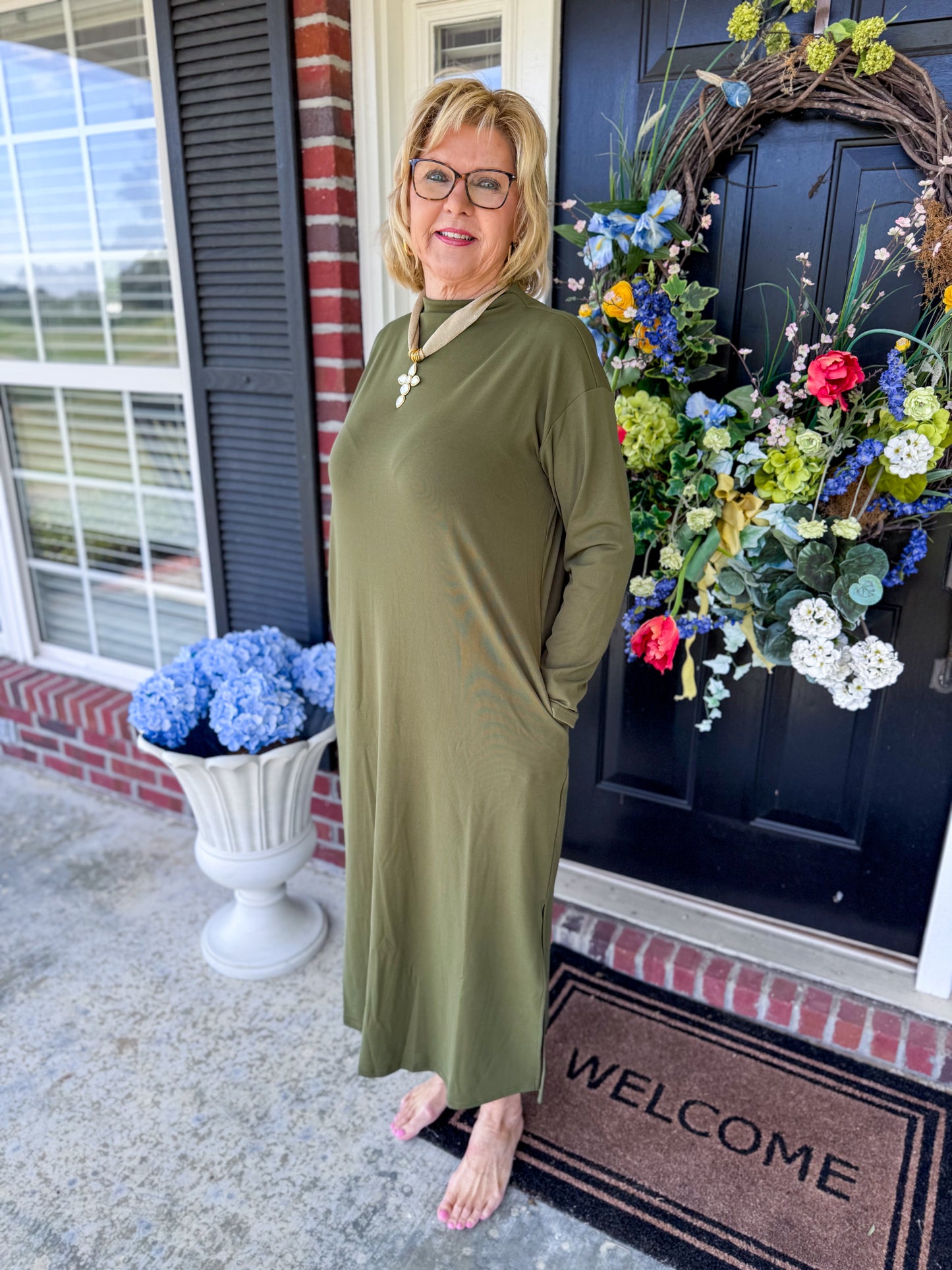 Olive Basic Mock Neck Dress