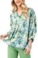 Teal Floral Print V-neck Blouse